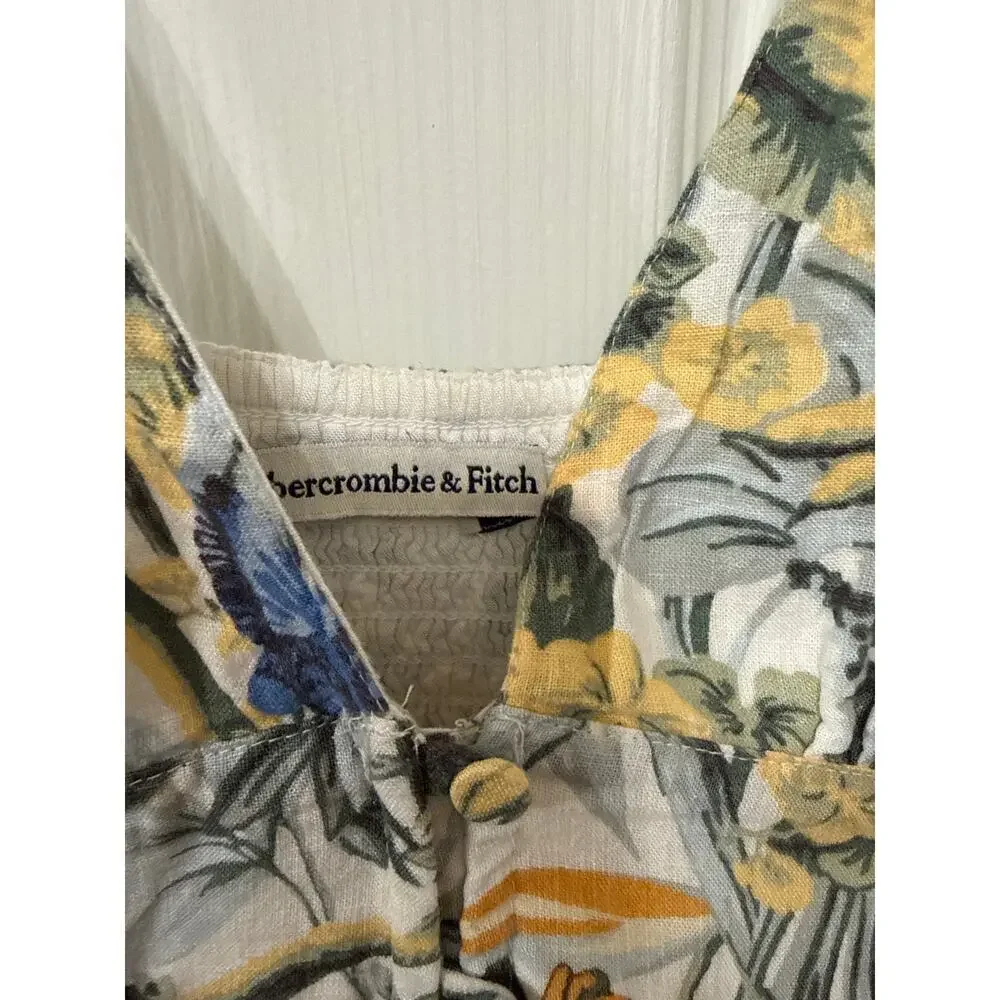 Abercrombie & Fitch Plunge Linen Blend Maxi Dress in Tropical Print, XS
